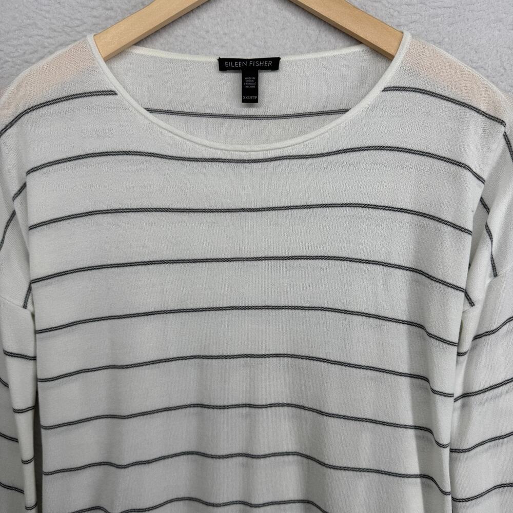 EILEEN FISHER Sweater 2XS Tencel Nylon Sheer Oversized Striped Pullover White - Picture 4 of 11
